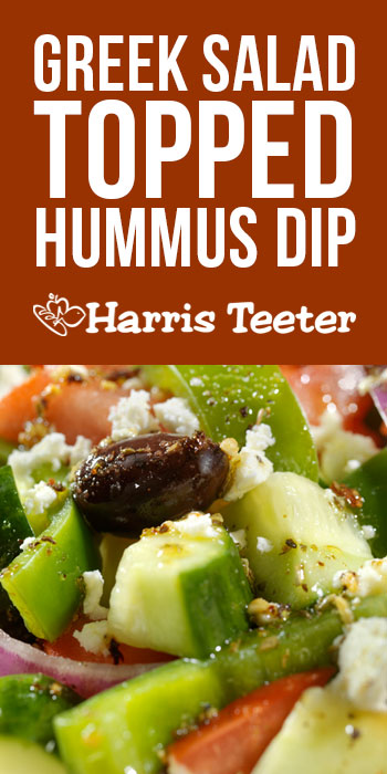 Greek Salad Topped Hummus Dip w/ Spiced Pita Chips